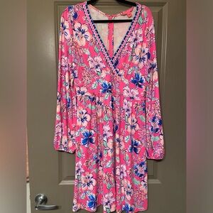 Lilly Pulitzer Carmilla Dress in Pink Isle - Last Bud Not Least print. Size 12.
